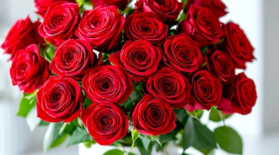 Bouquet Of Vibrant Red Roses In A Vase