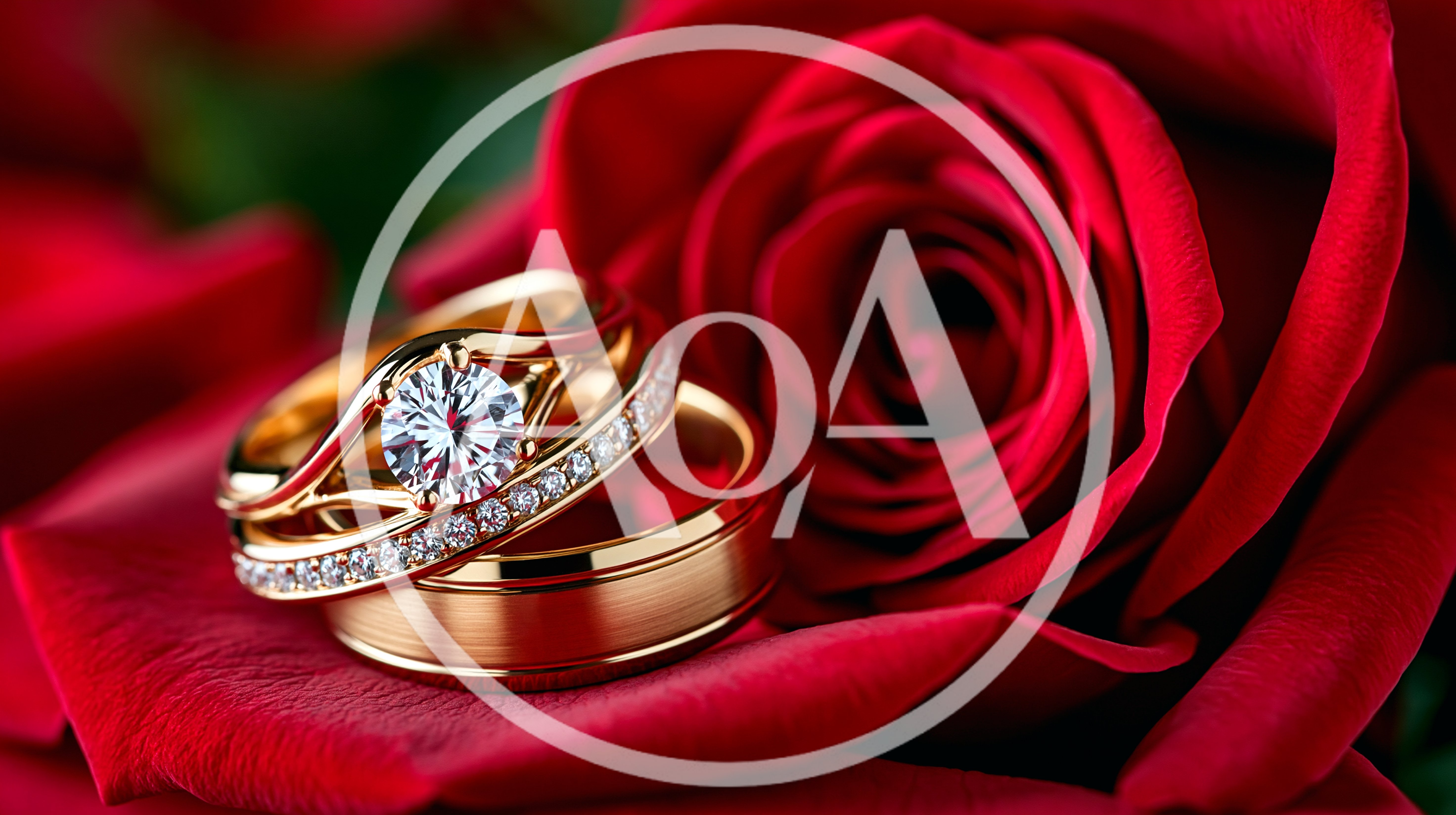 Two Gold Wedding Rings Resting On A Red Rose