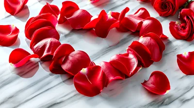 Red Rose Petals Arranged In A Heart Shape