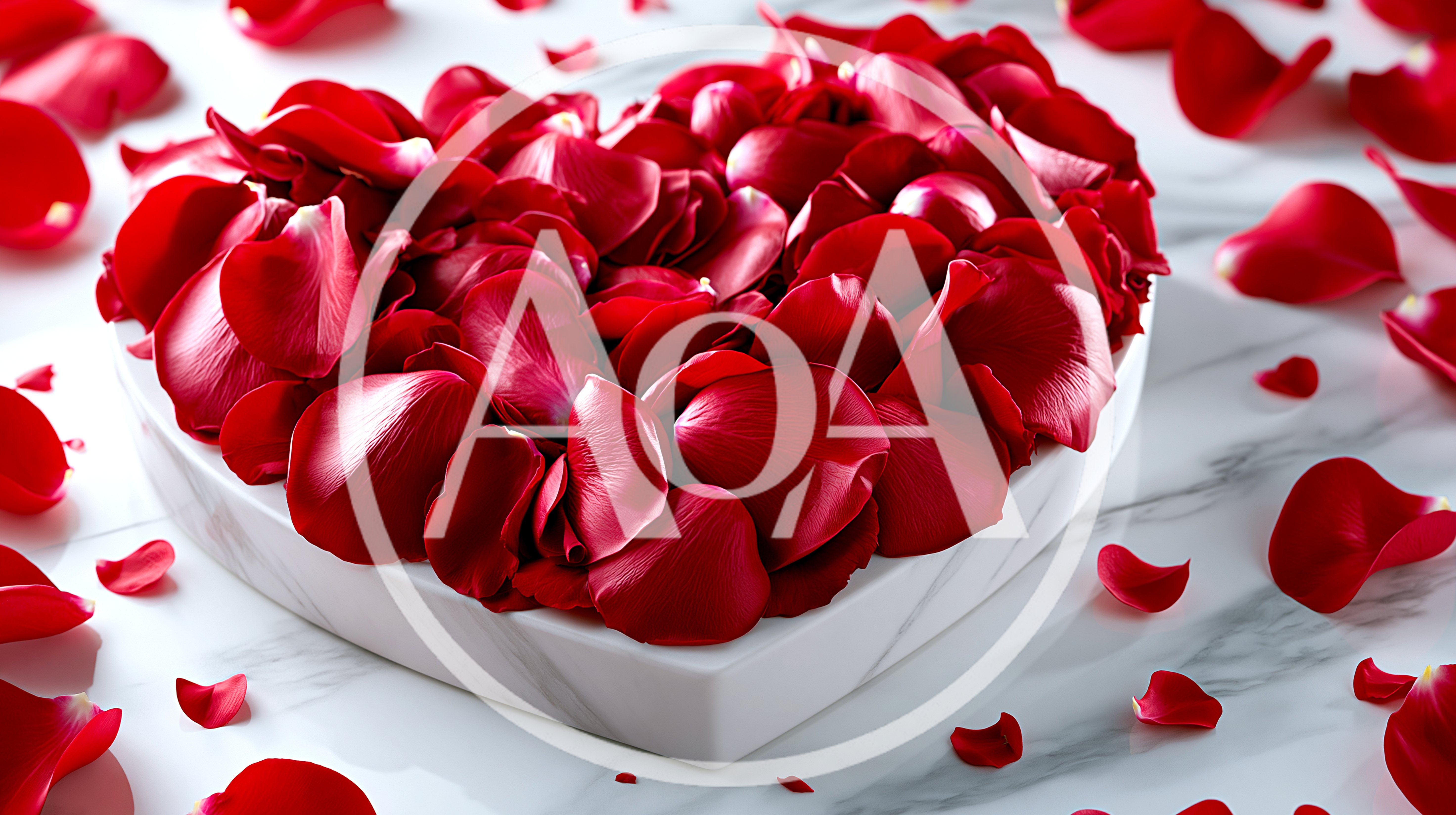 Heart Shaped Bowl Filled With Red Rose Petals