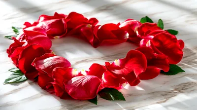 Heart Shape Formed By Red Rose Petals