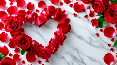 Red Rose Petals Arranged In A Heart Shape