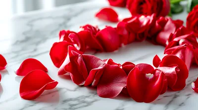 Red Rose Petals Arranged In A Heart Shape