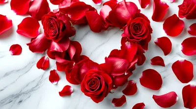Red Rose Petals Arranged In A Heart Shape