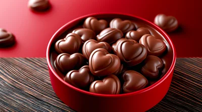 Heart Shaped Chocolates In A Red Bowl