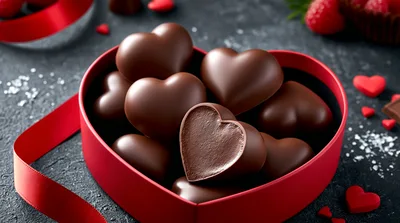 Heart Shaped Chocolates In A Red Gift Box