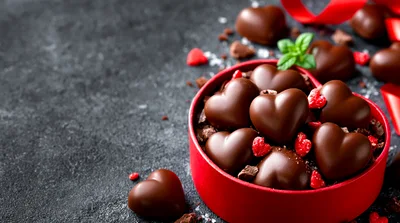 Heart Shaped Chocolates In A Red Gift Box