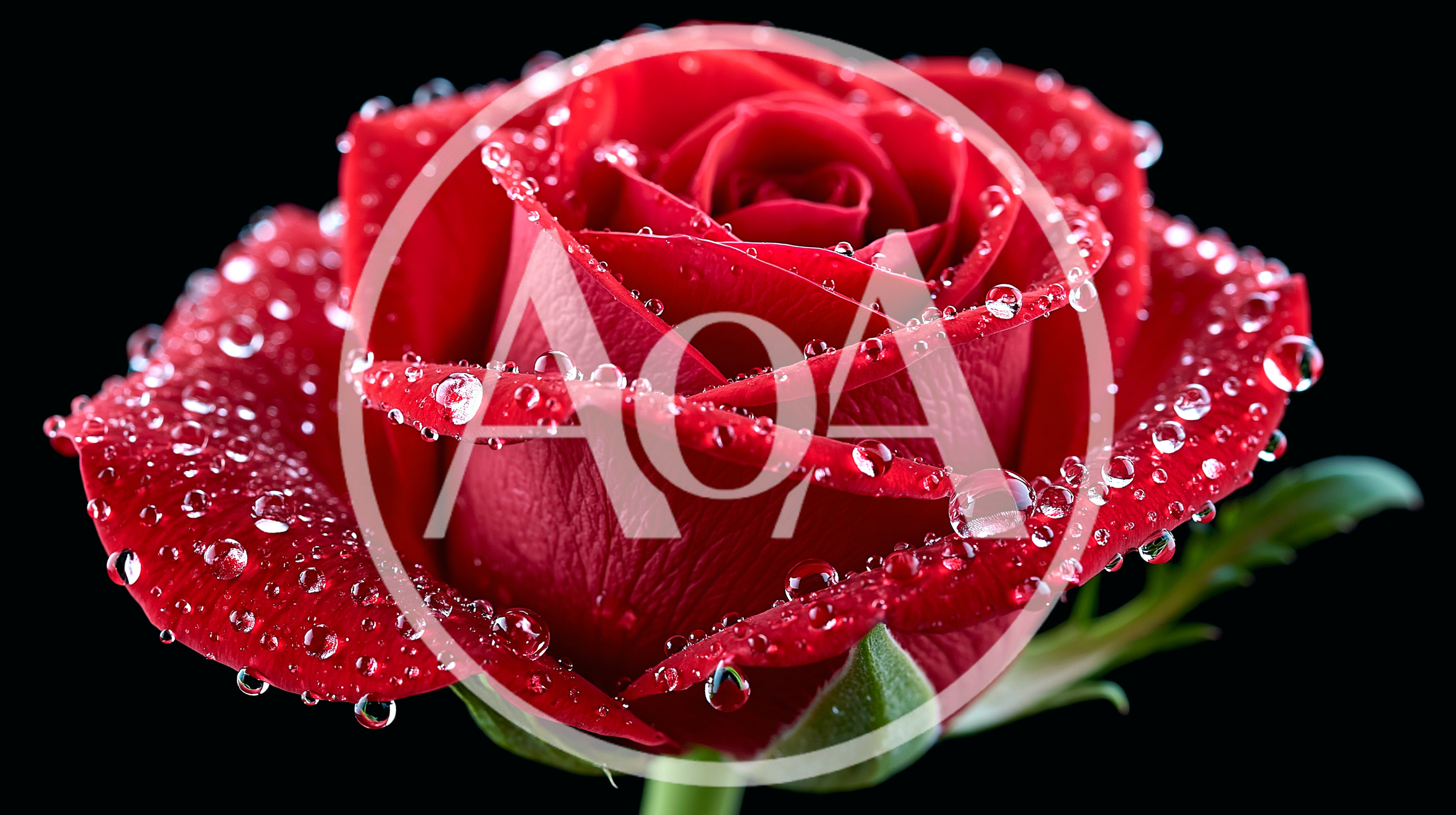 Single Red Rose With Dew Drops On Black Background