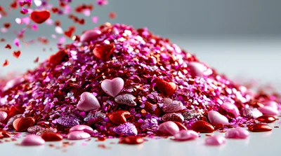 Pile Of Pink And Red Heart Shaped Confetti