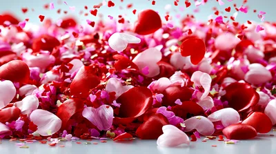 Falling Red And Pink Heart Shaped Confetti Petals