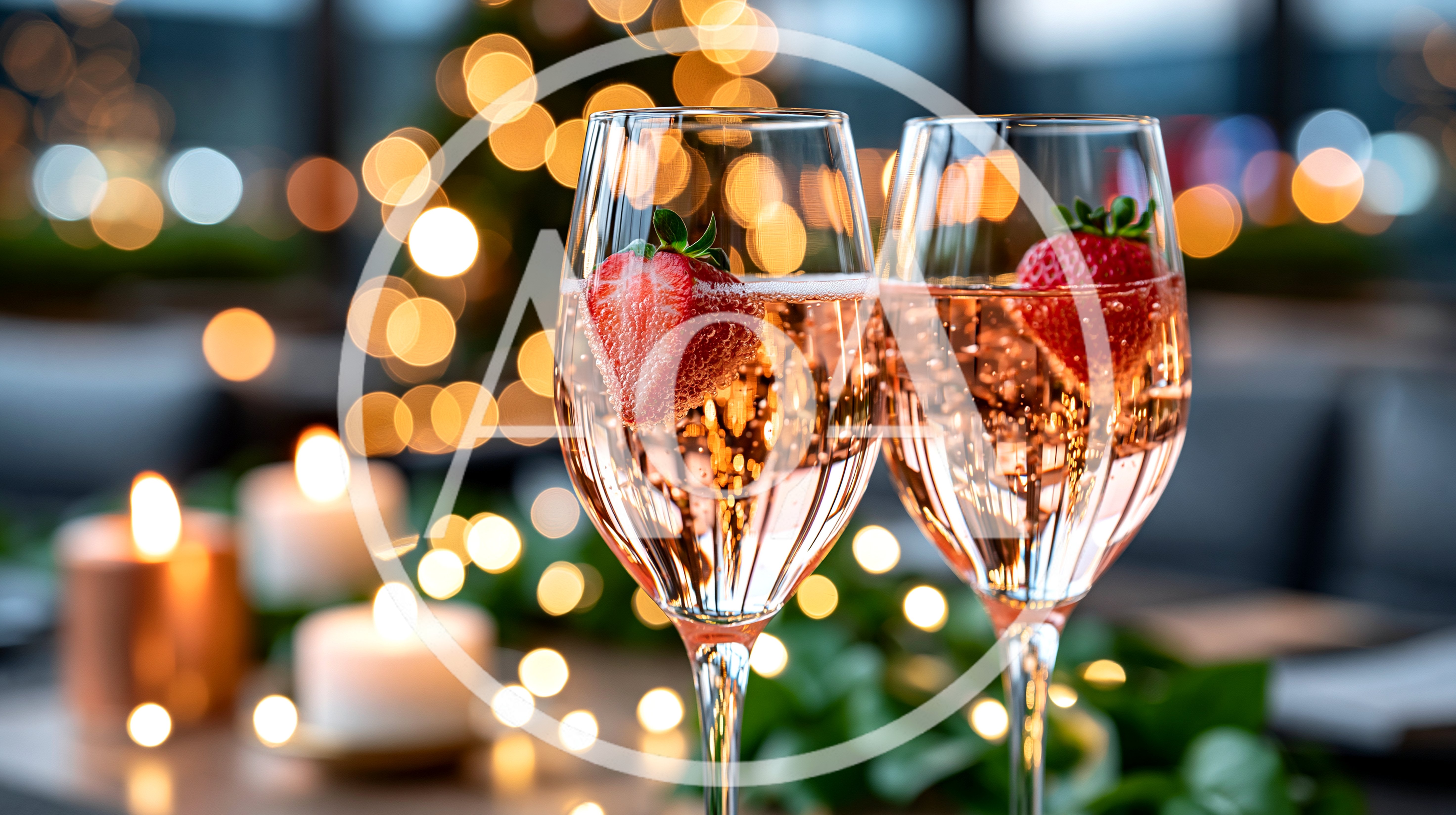 Two Glasses Of Sparkling Rose With Strawberries