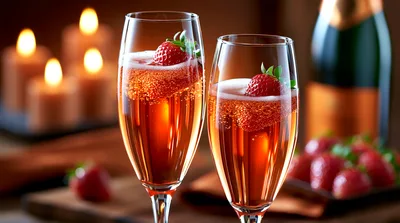 Two Glasses Of Sparkling Strawberry Champagne