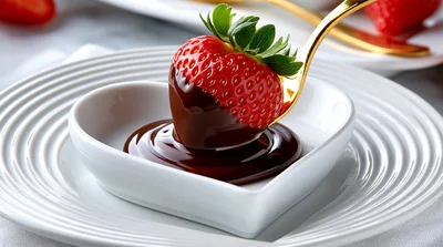 Chocolate Dipped Strawberry In A Heart Shaped Bowl