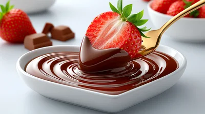 Strawberry Dipped In Melted Chocolate In Heart Bowl