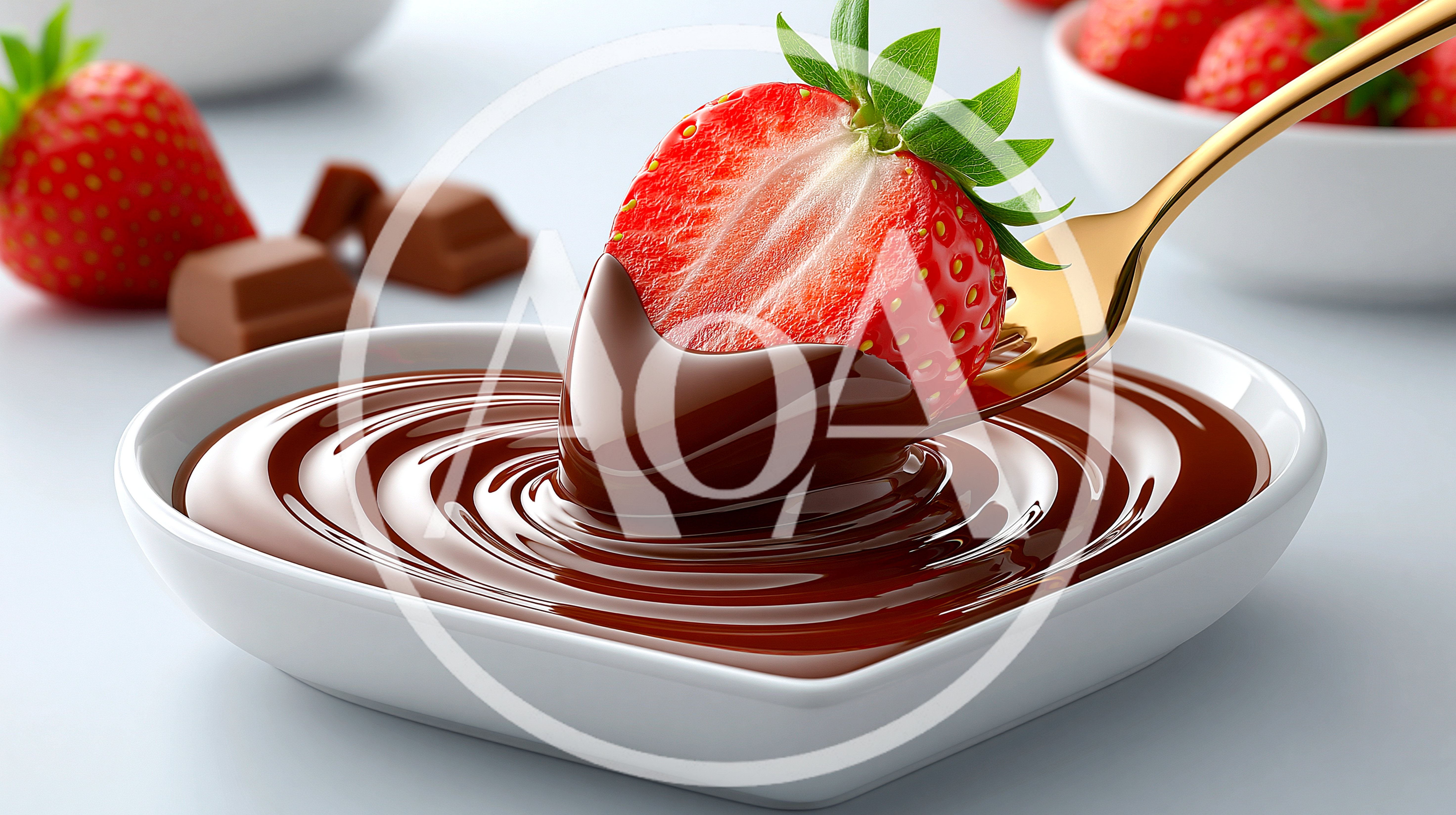 Strawberry Dipped In Melted Chocolate In Heart Bowl