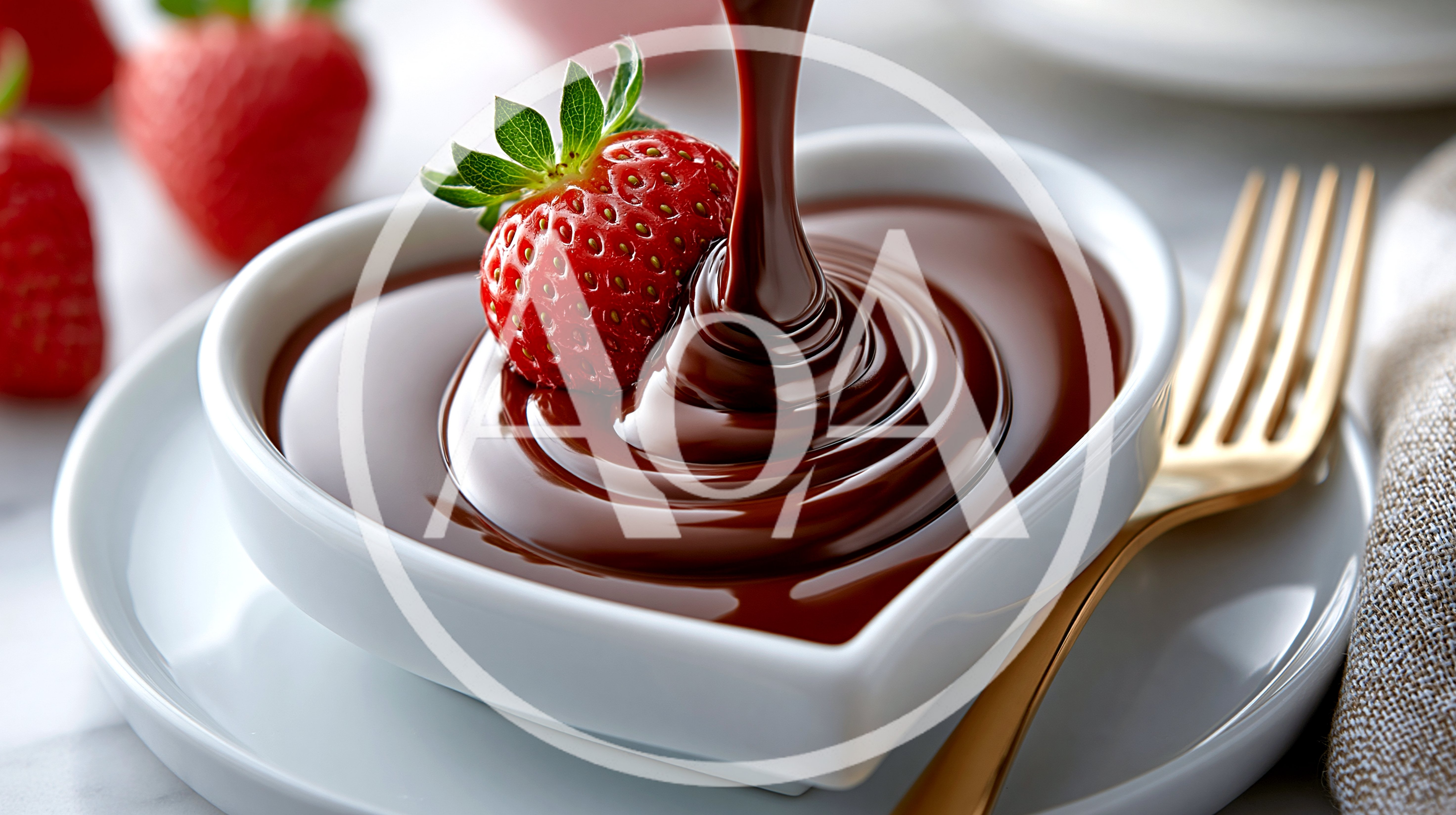 Chocolate Sauce Pouring Into Heart Shaped Bowl