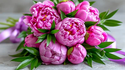 Beautiful Bouquet Of Fresh Pink Peony Flowers