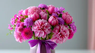 Vibrant Pink And Purple Floral Bouquet In Vase