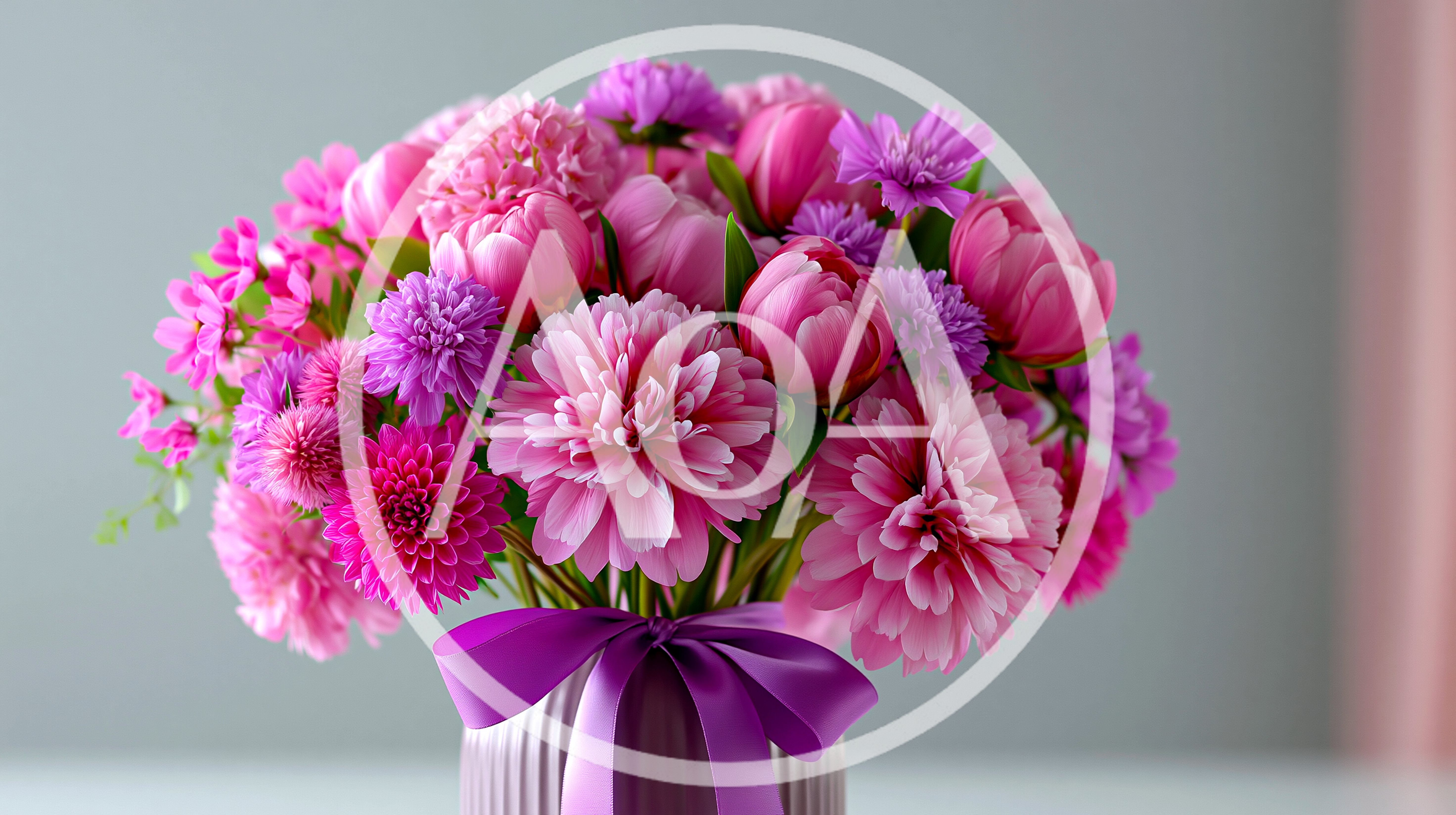 Vibrant Pink And Purple Floral Bouquet In Vase