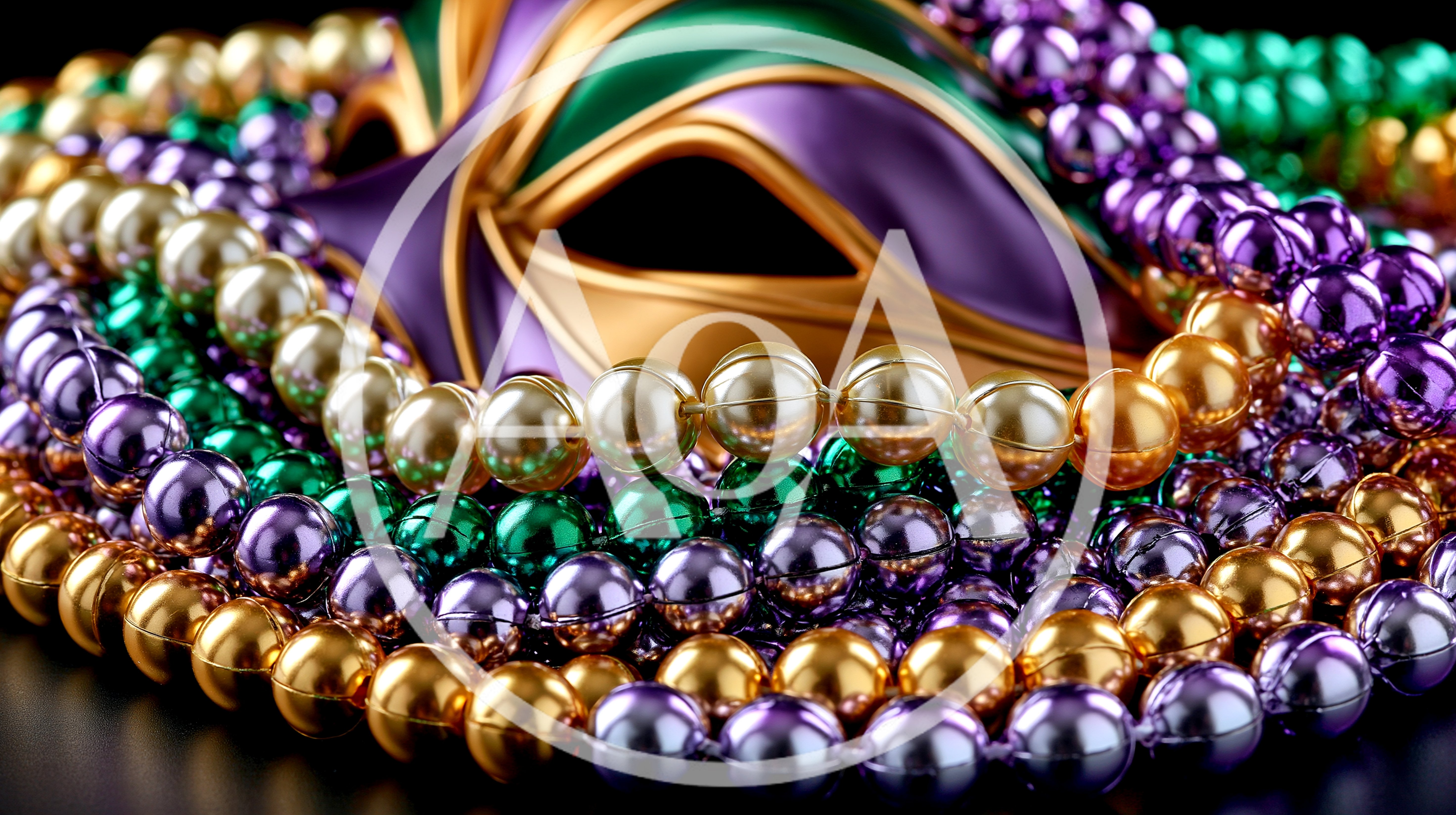 Mardi Gras Mask With Colorful Beaded Necklaces
