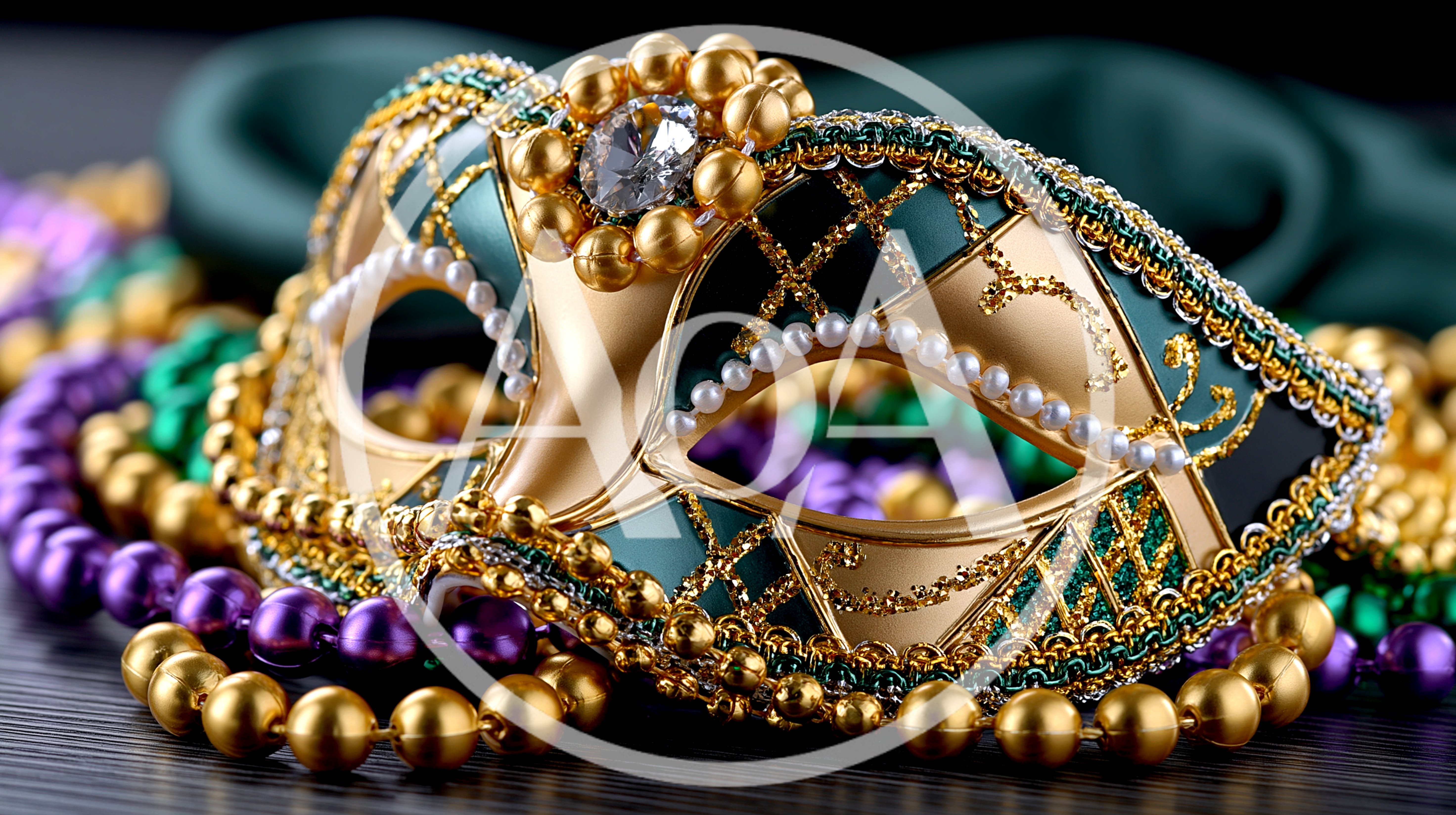Golden Mardi Gras Mask With Colorful Beads