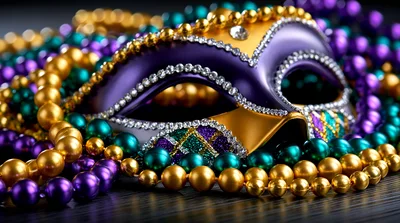 Mardi Gras Masquerade Mask With Colorful Beads