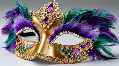 Ornate Gold Mardi Gras Masquerade Mask With Feathers