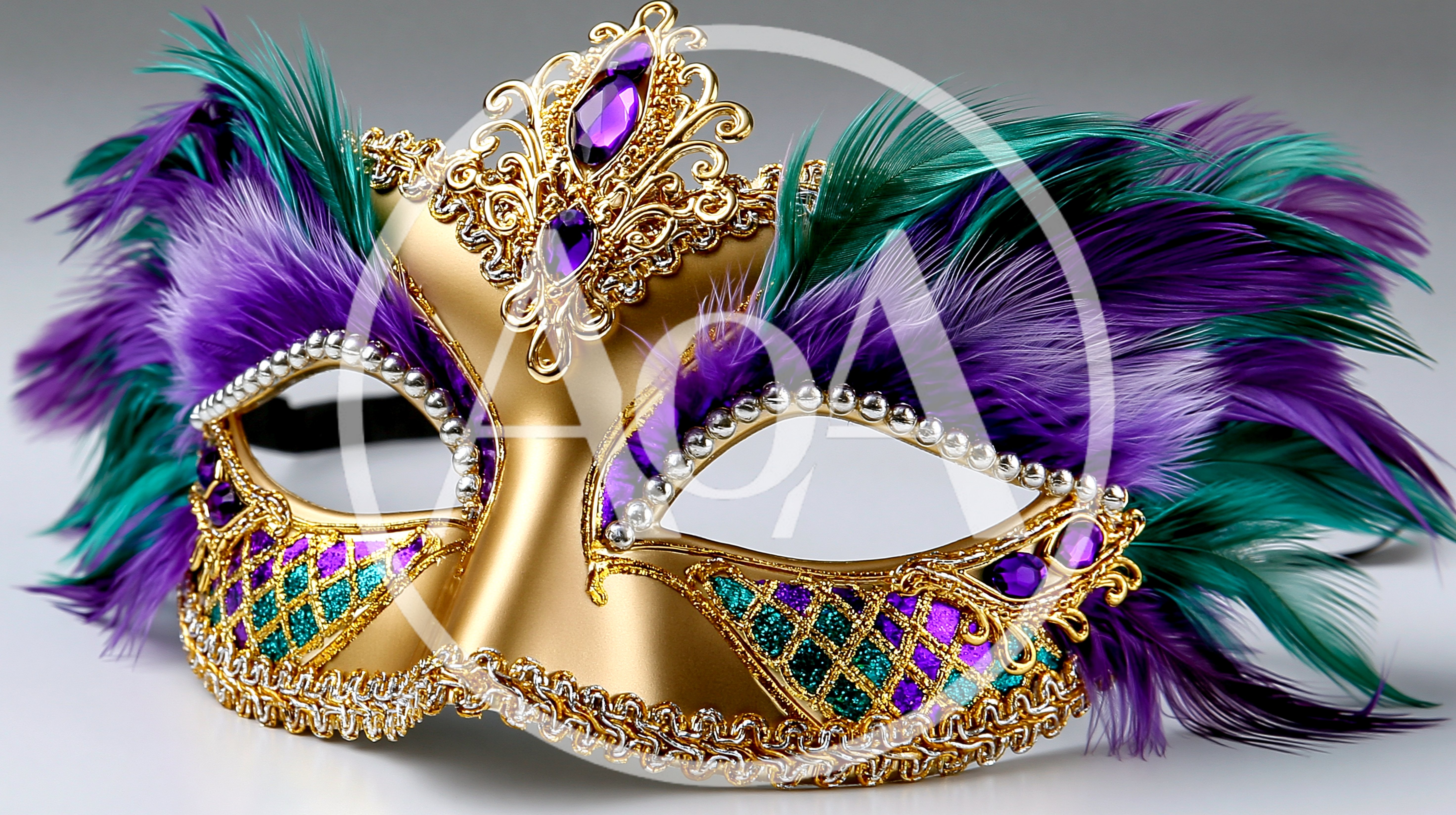 Ornate Gold Mardi Gras Masquerade Mask With Feathers