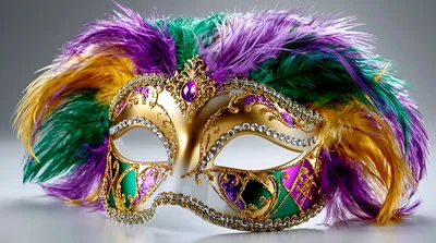 Ornate Mardi Gras Masquerade Mask With Colorful Feathers