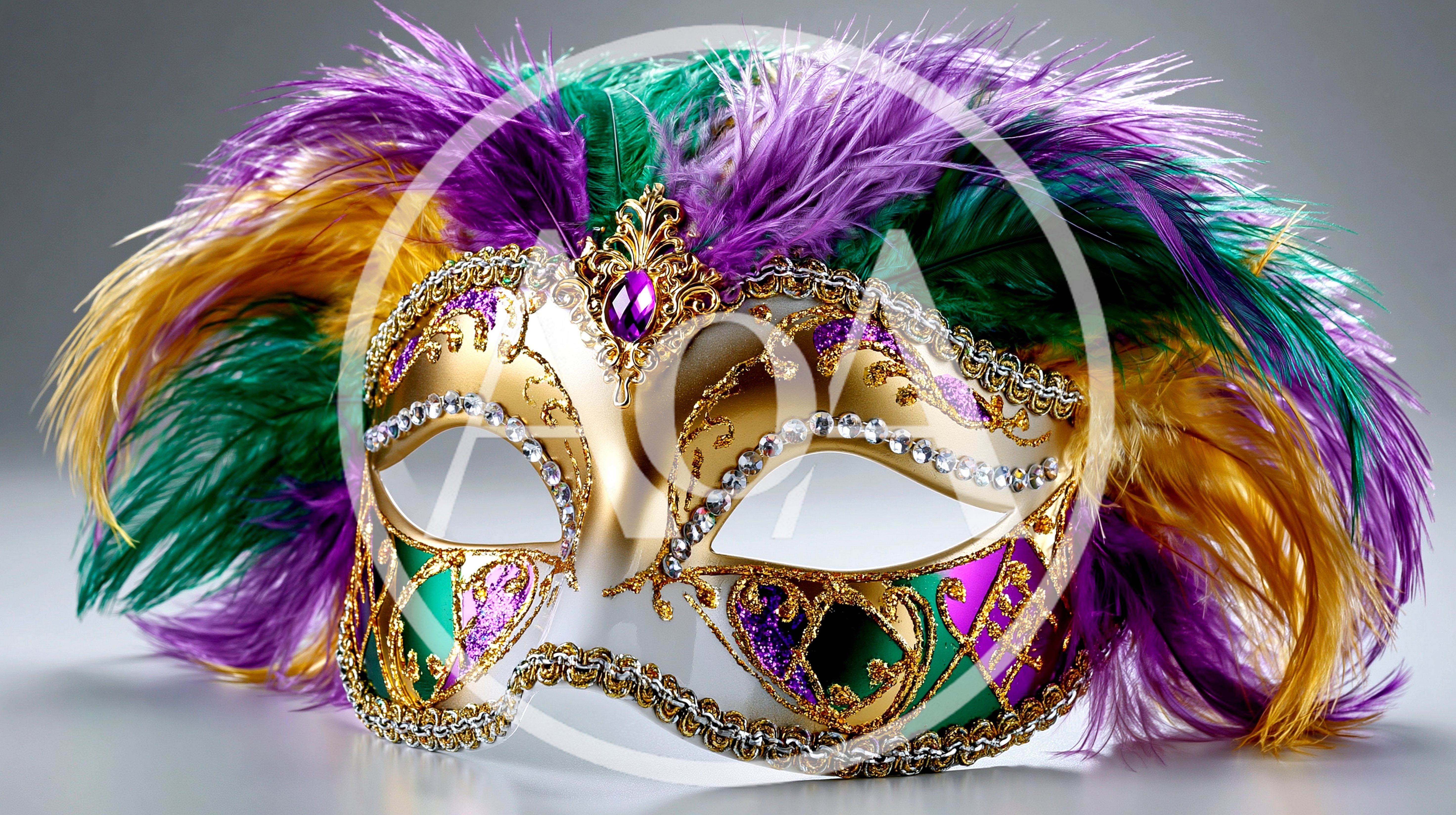 Ornate Mardi Gras Masquerade Mask With Colorful Feathers
