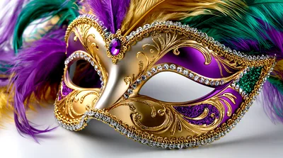 Ornate Venetian Masquerade Mask With Colorful Feathers