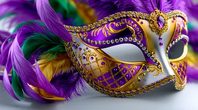 Ornate Venetian Masquerade Mask With Colorful Feathers