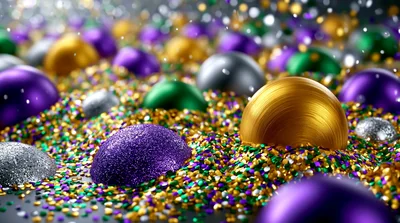 Mardi Gras Ornaments And Confetti Background