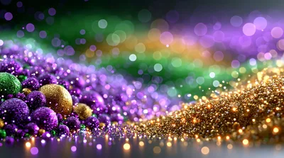 Mardi Gras Glitter And Decorative Spheres Background