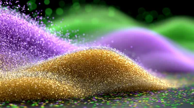 Abstract Motion Of Gold Purple And Green Glitter Particles