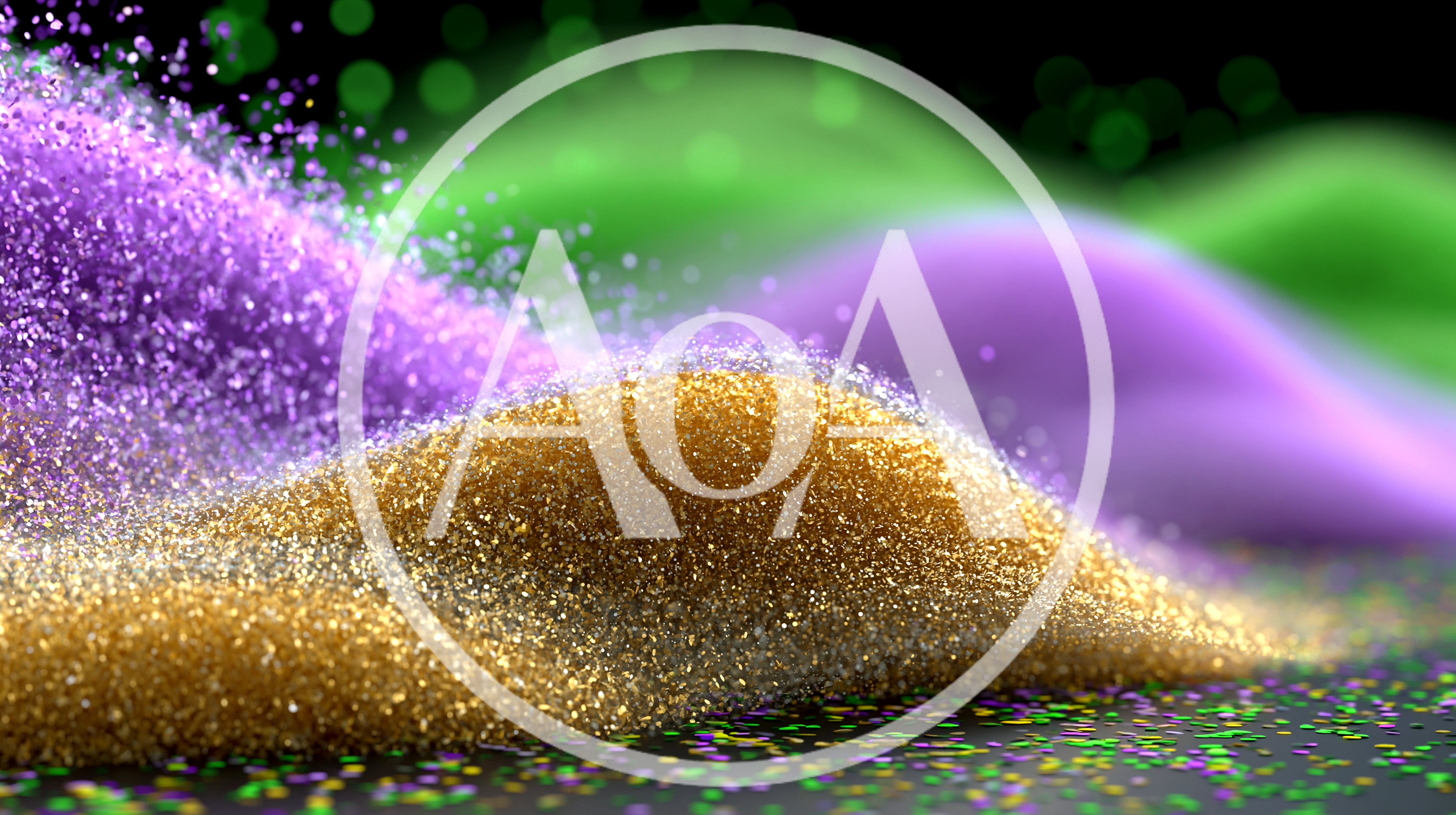 Abstract Motion Of Gold Purple And Green Glitter Particles