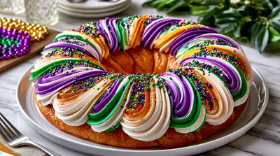 Traditional Mardi Gras King Cake On A Plate