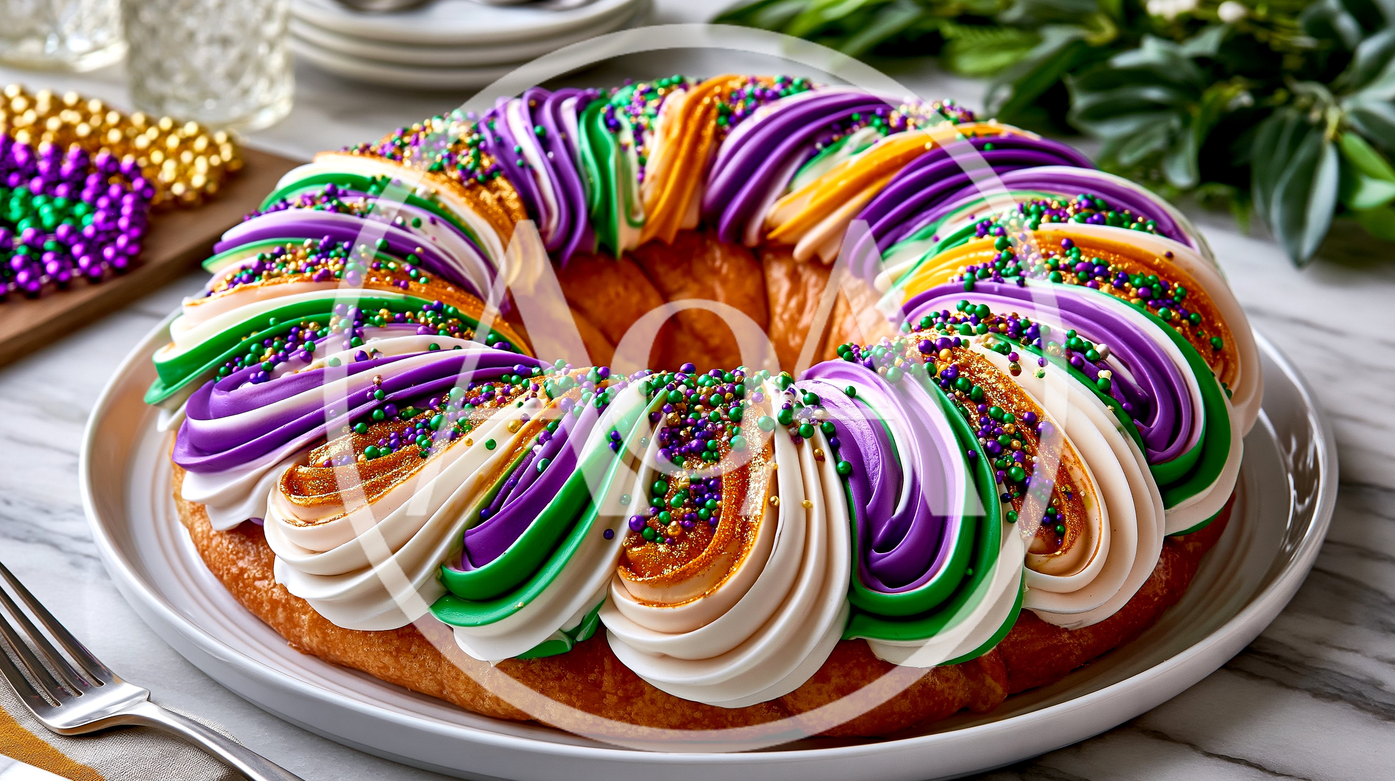 Traditional Mardi Gras King Cake On A Plate