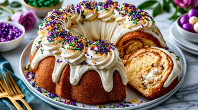Mardi Gras King Cake Bundt With Cream Cheese Frosting