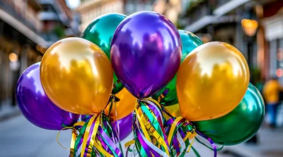 Mardi Gras Balloons With Ribbons In New Orleans