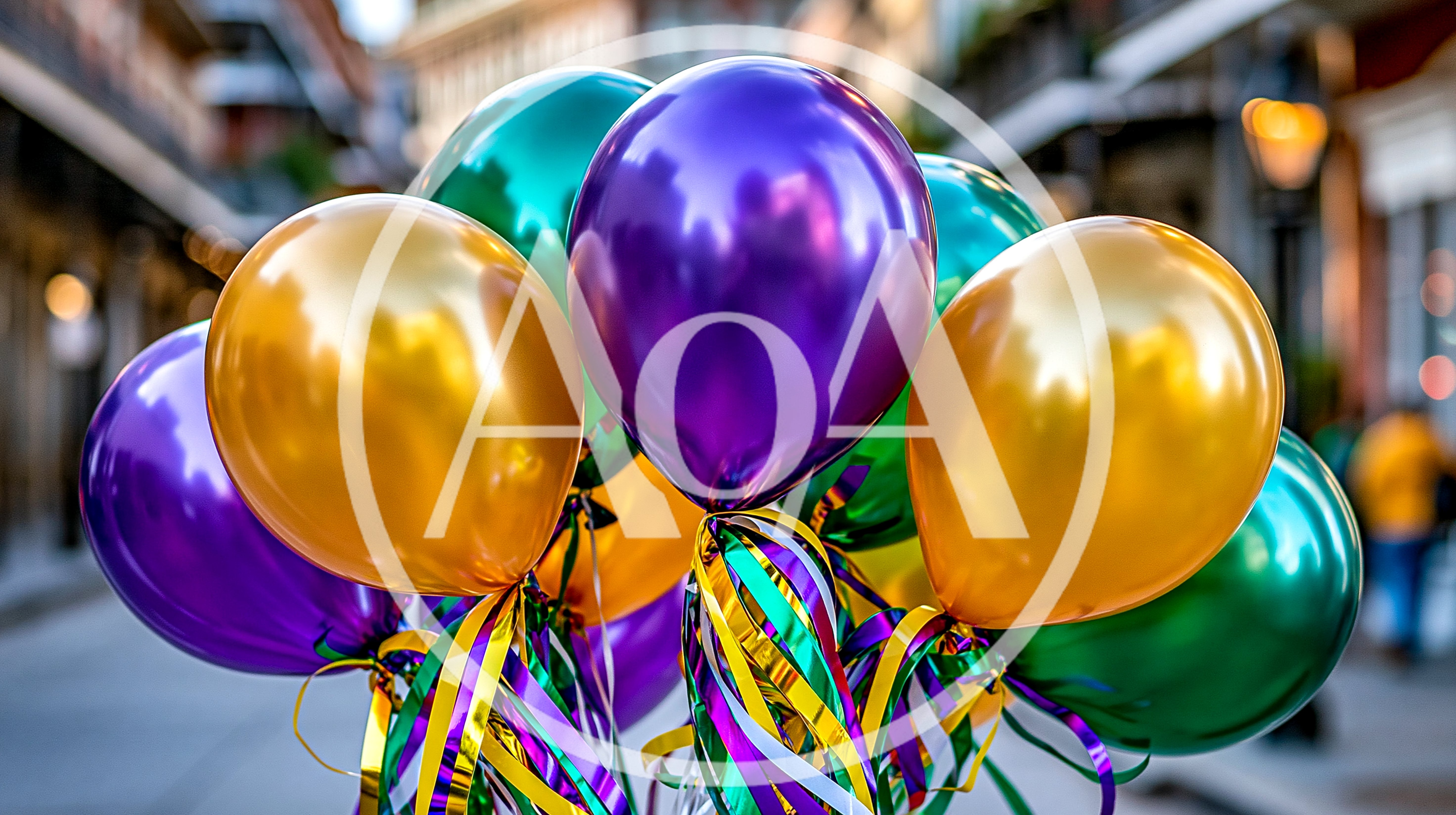 Mardi Gras Balloons With Ribbons In New Orleans