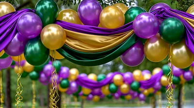 Mardi Gras Balloon And Fabric Garland Decoration