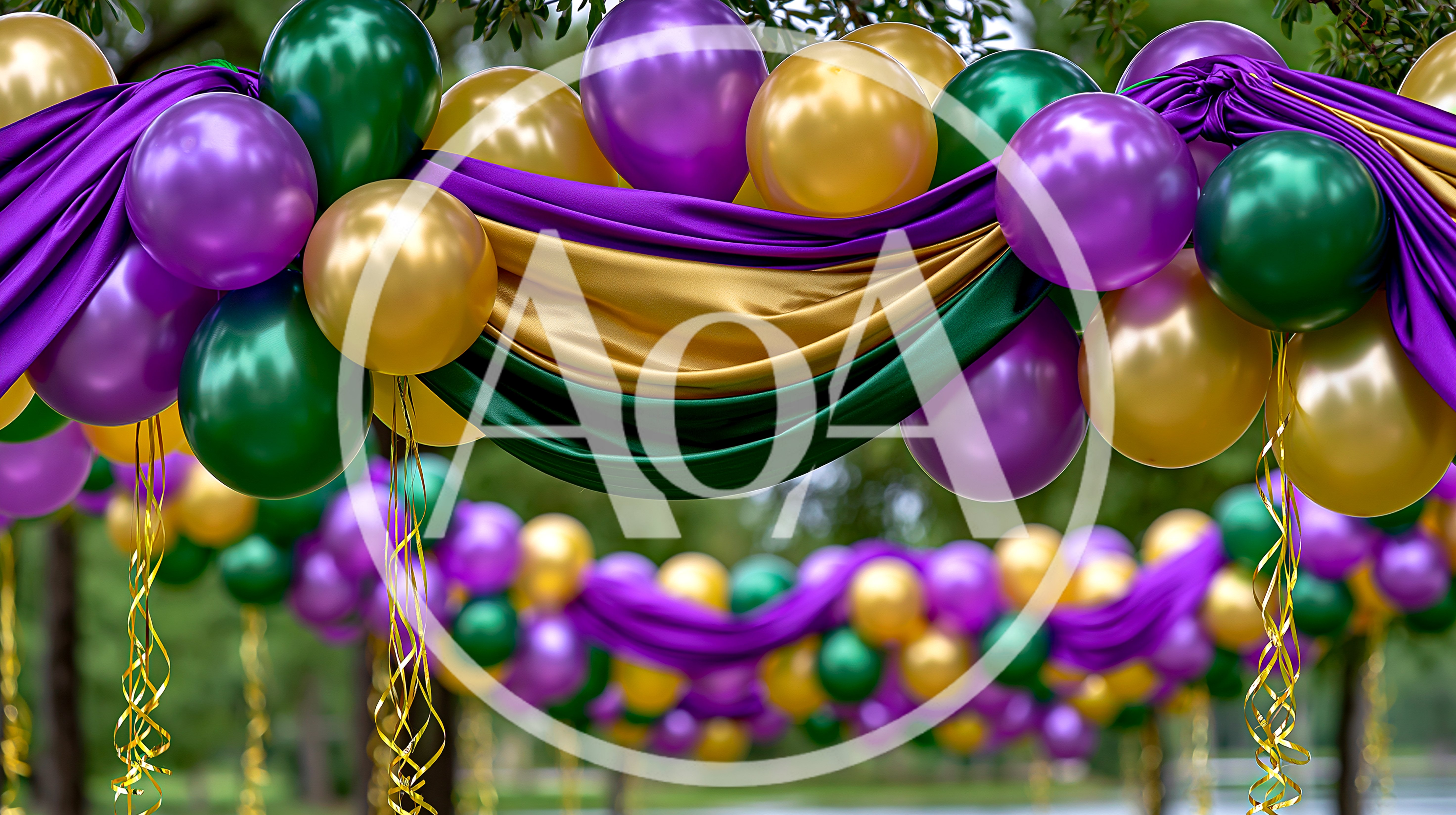 Mardi Gras Balloon And Fabric Garland Decoration