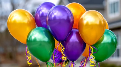 Colorful Metallic Balloons Floating Outdoors