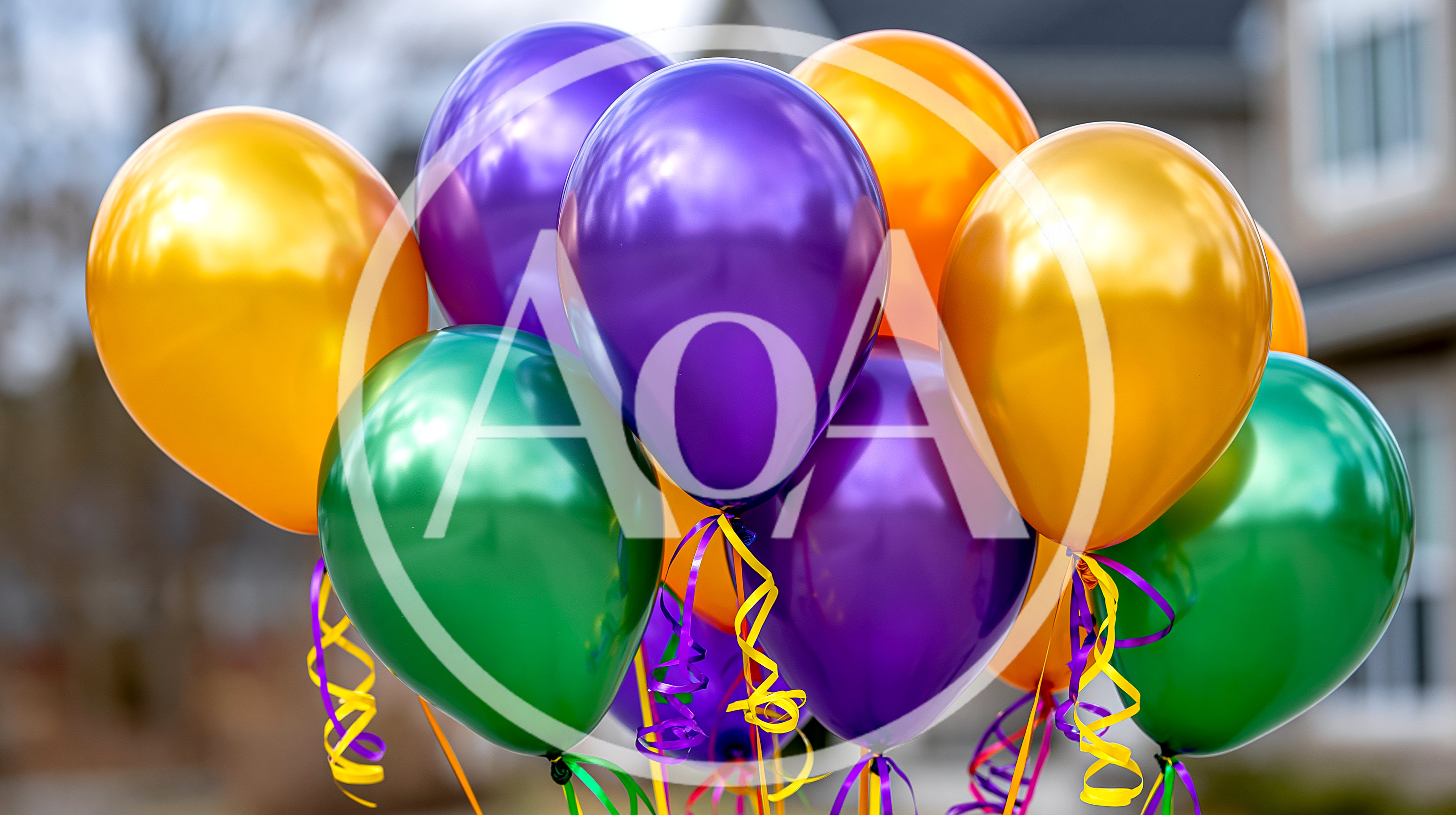 Colorful Metallic Balloons Floating Outdoors