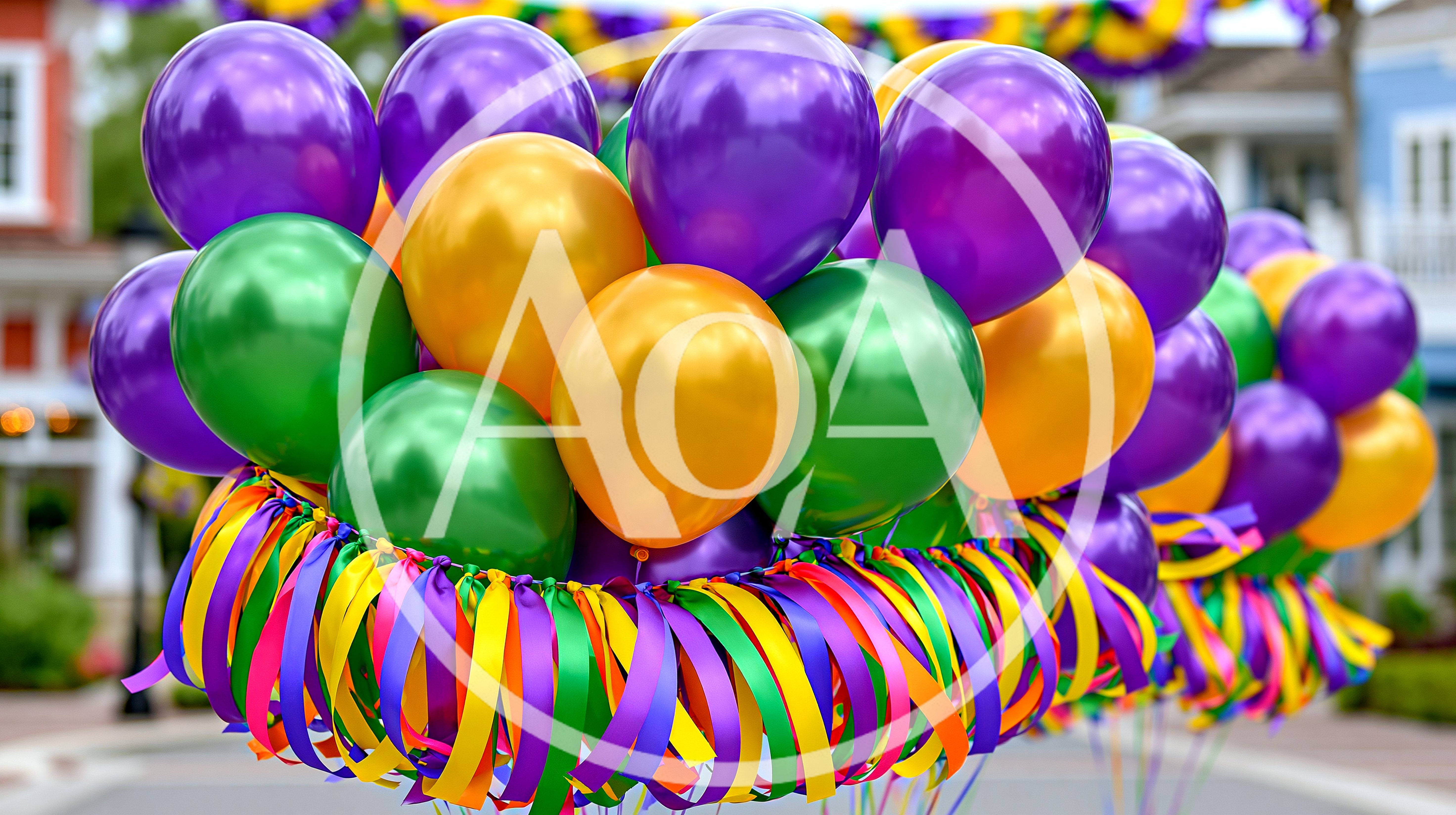Mardi Gras Balloon Bouquet With Colorful Ribbons