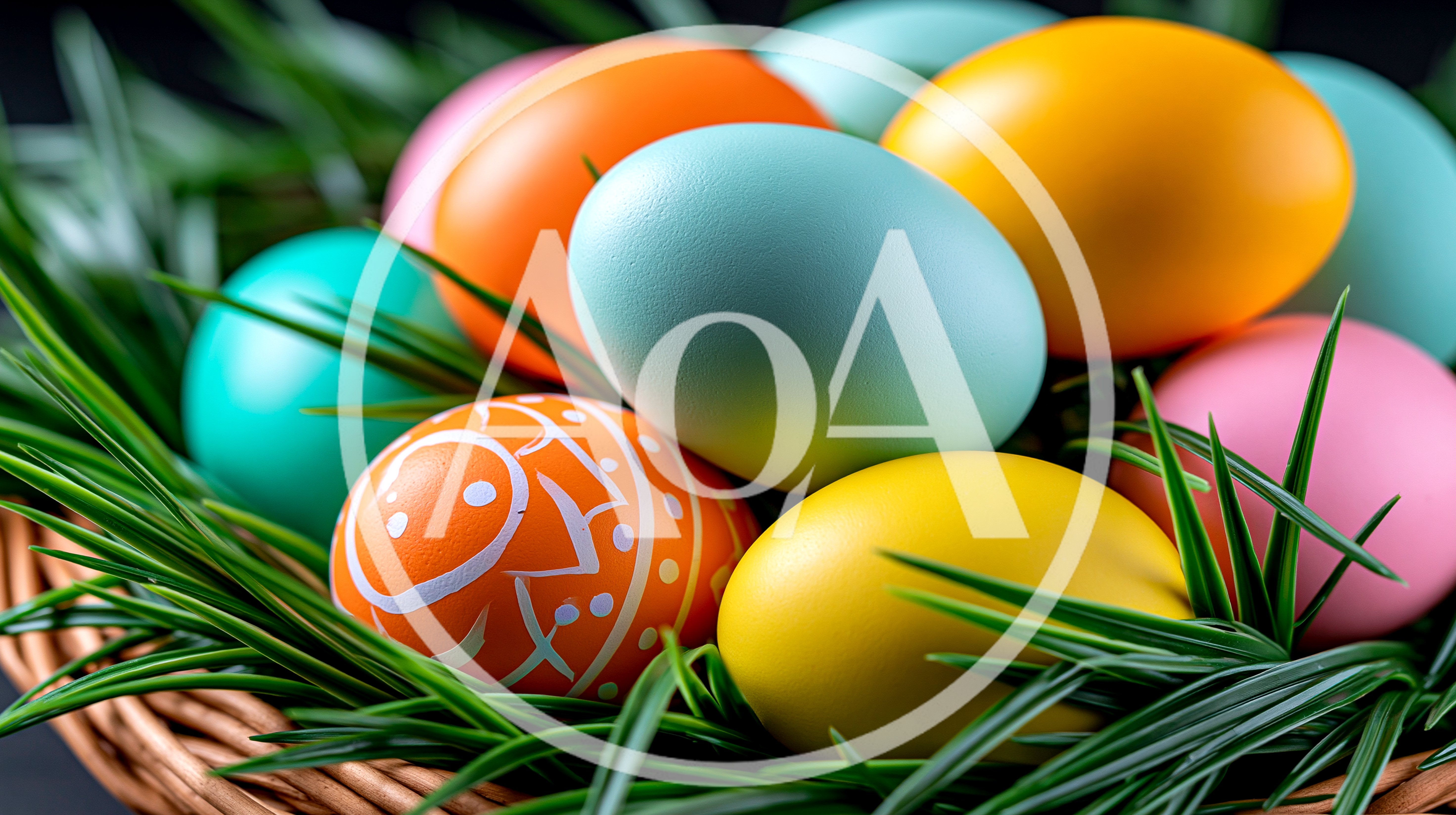 Colorful Easter Eggs In A Woven Basket