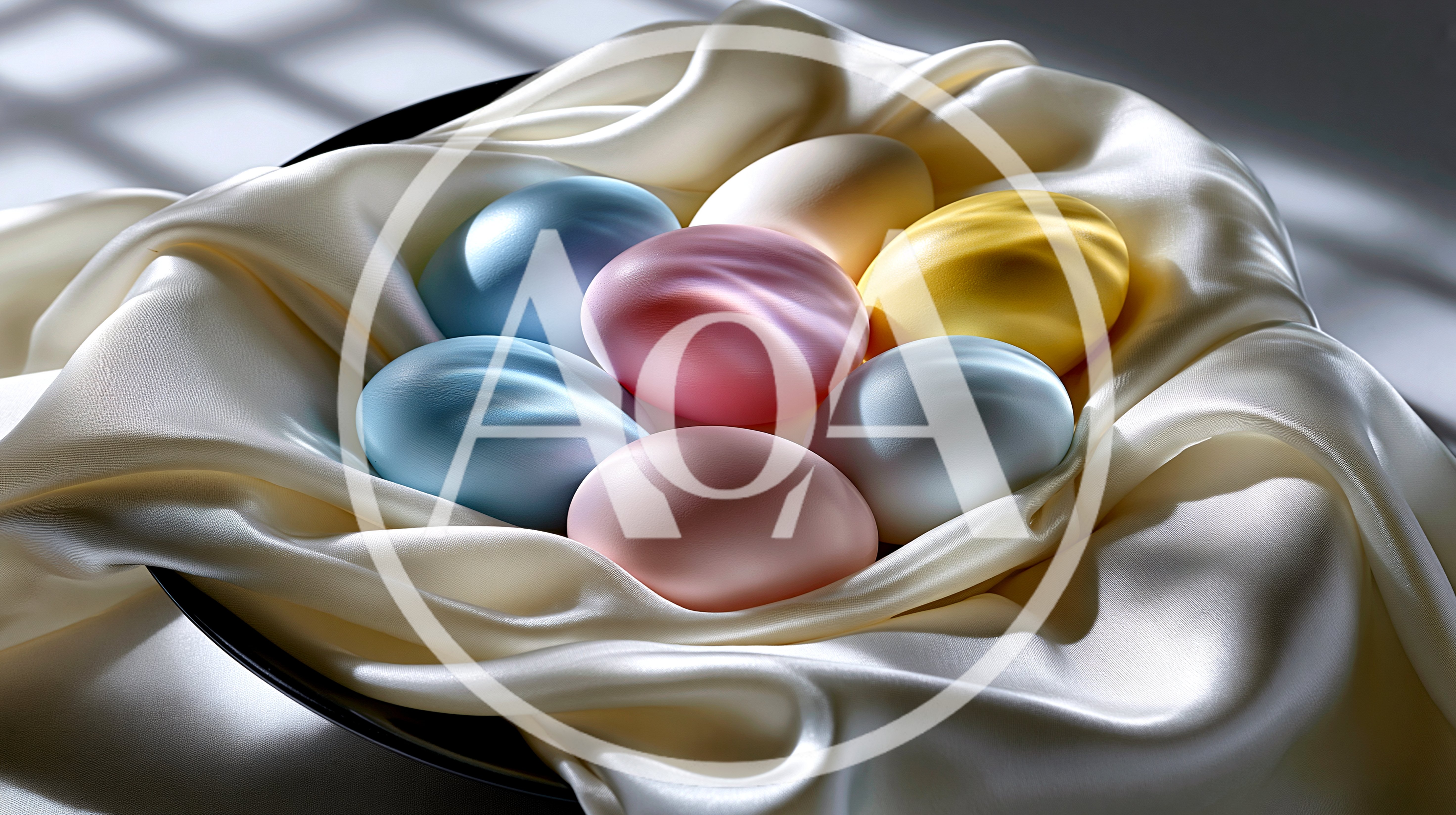Pastel Colored Easter Eggs Resting On Silk Fabric