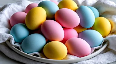 Colorful Easter Eggs Arranged on a White Plate