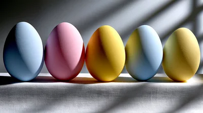 Five Pastel Colored Easter Eggs In A Row